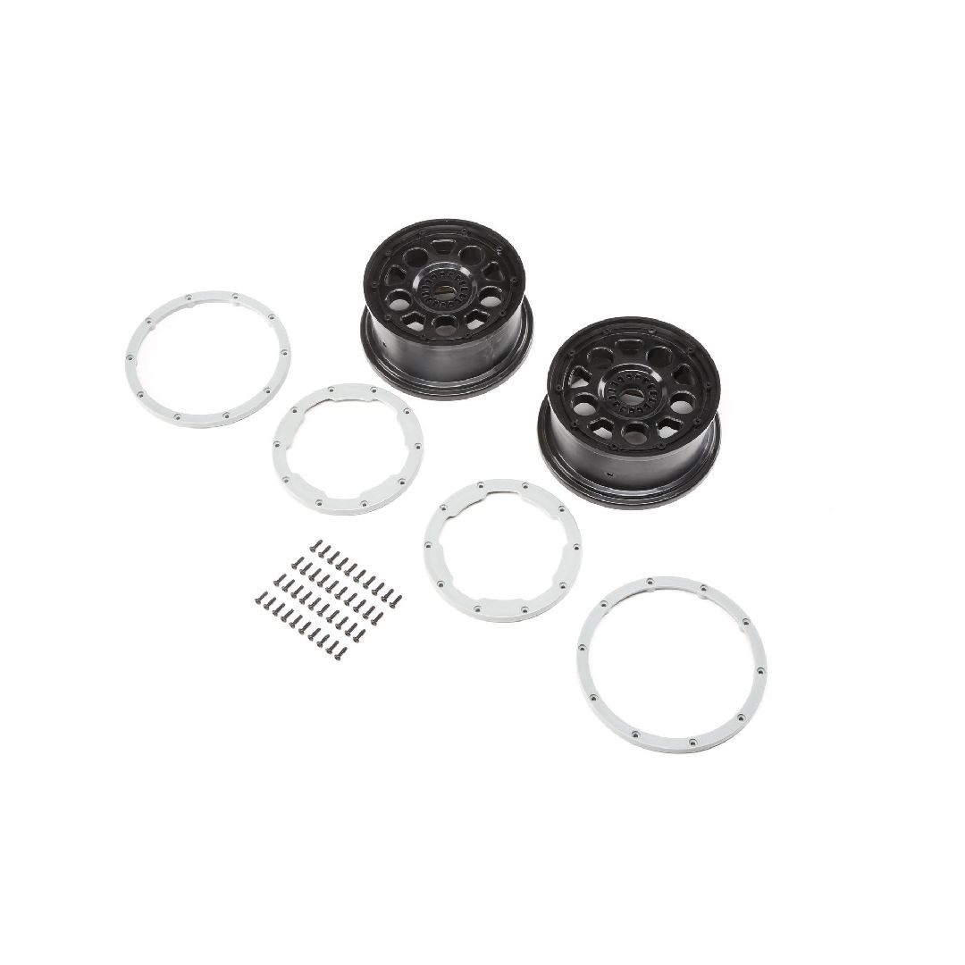 Losi Wheel, Black; Beadlock, Silver (2): DBXL-E Losi Wheel, Black; Beadlock, Silver (2): DBXL-E