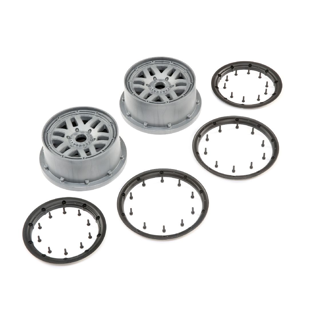 Losi 4.75 Wheel & Beadlock Set, Grey (2): 5ive-T 2.0