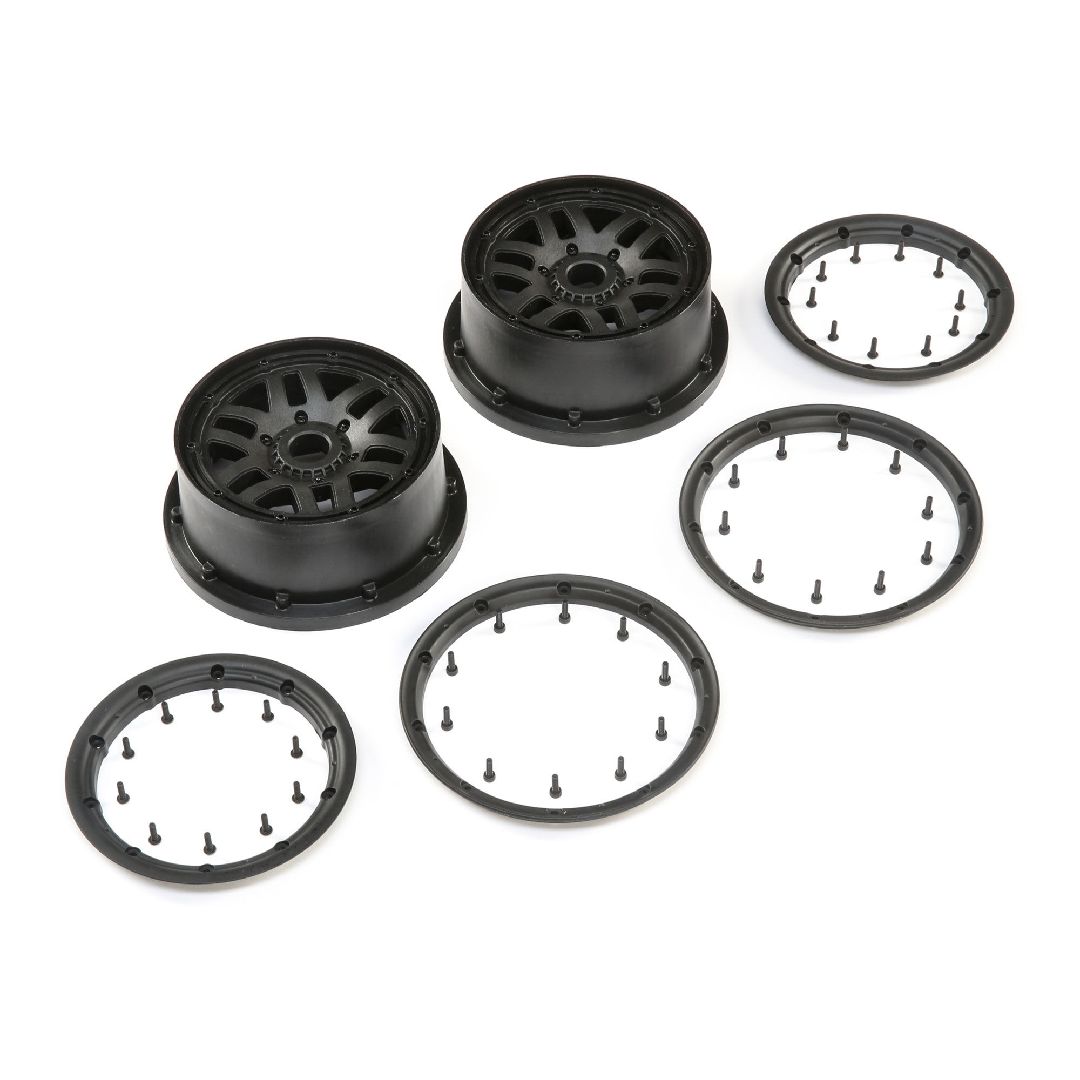 Losi 4.75 Wheel & Beadlock Set, 24mm Hex, Black (F/R) (2)