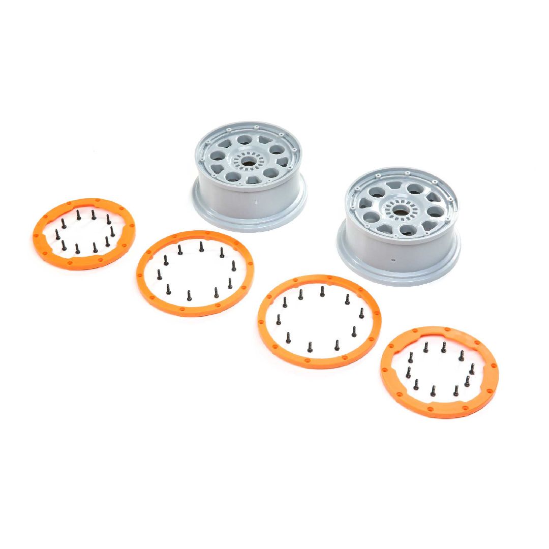 Losi 1/5 Wheels, Silver, Orange Beadlock, 24mm Hex (F/R)(2)