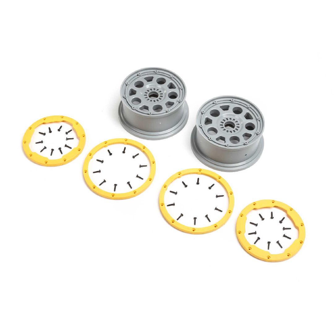 Losi 1/5 Wheels, Silver, Yellow Beadlock (2): DBXL 2.0