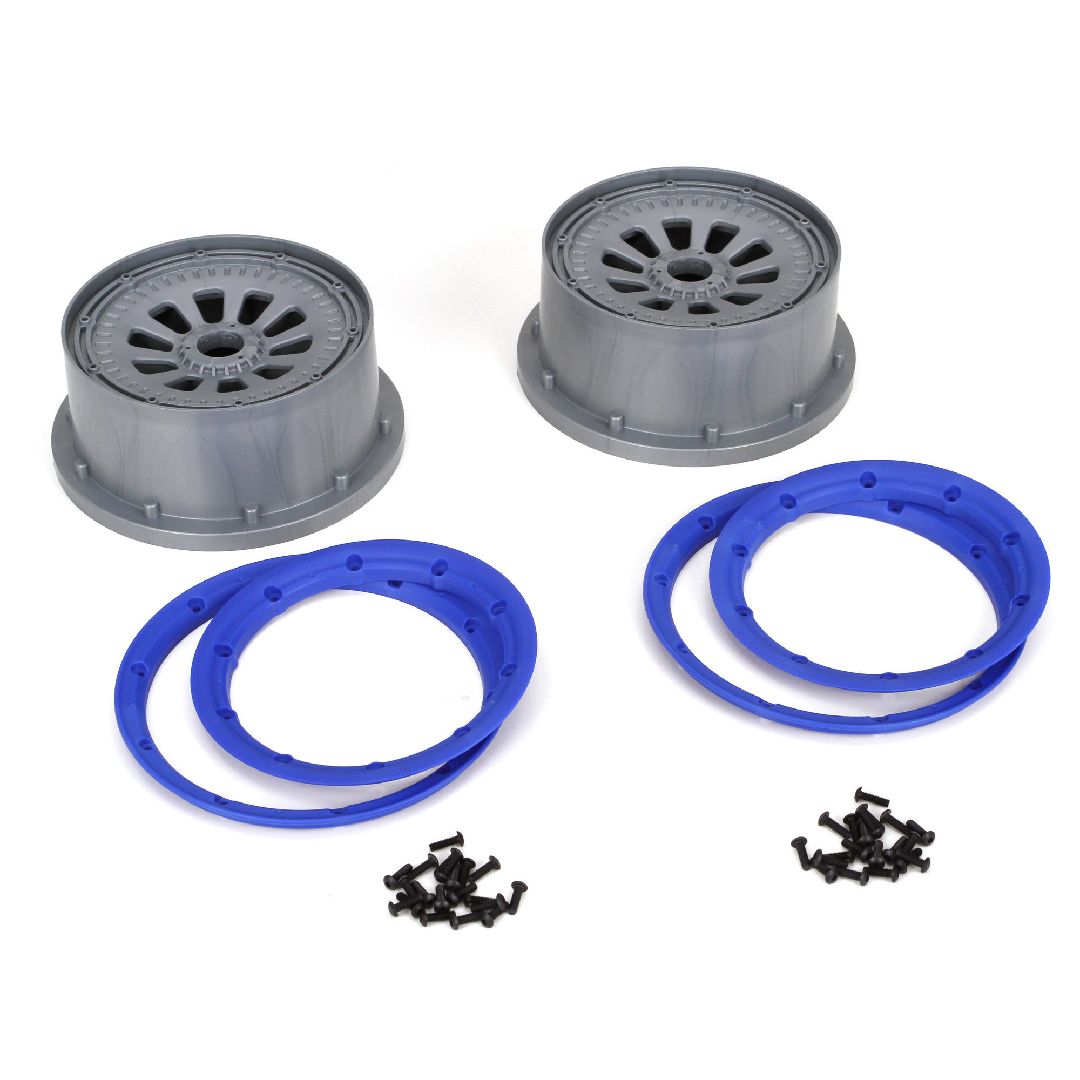 Losi 1/5 Wheel and Beadlock Set, 24mm Hex, Blue (2): 5IVE-T