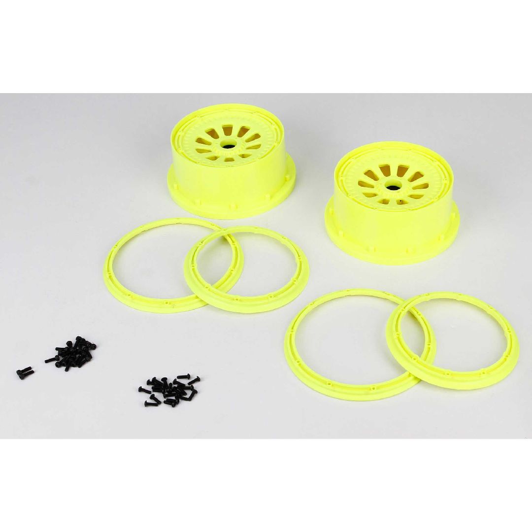 Losi 1/5 Wheel & Beadlock Set, 24mm Hex, Fluorescent Yellow (2)