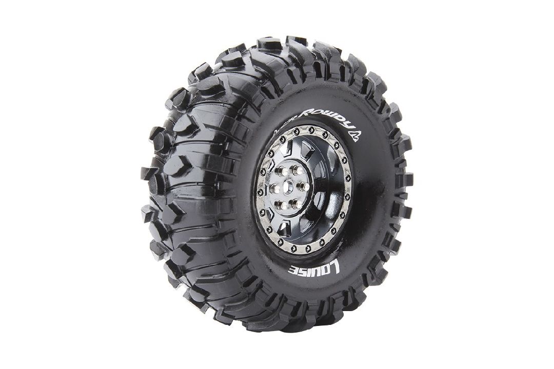 Louise R/C CR-Rowdy 1.9"-12mm Hex Black/Chrome Wheels 4.8" OD(2)