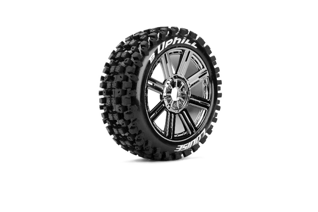 Louise R/C B-Uphill 1/8 Buggy (Soft Compound) 17mm Hex on Spoke / Chrome Black Wheels (front/rear) (2)