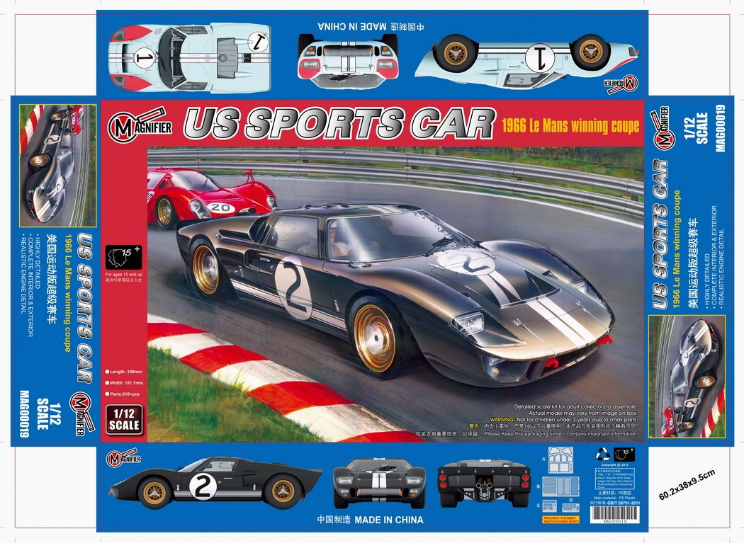 Magnifier 1/12 US Sports Car 1966 Le Mans Winning Coupe - Click Image to Close