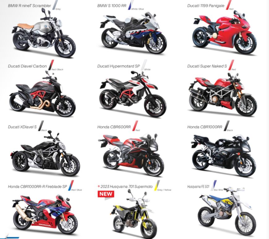 Maisto 1/12 Motorcycles Asmt. (6 Pack)