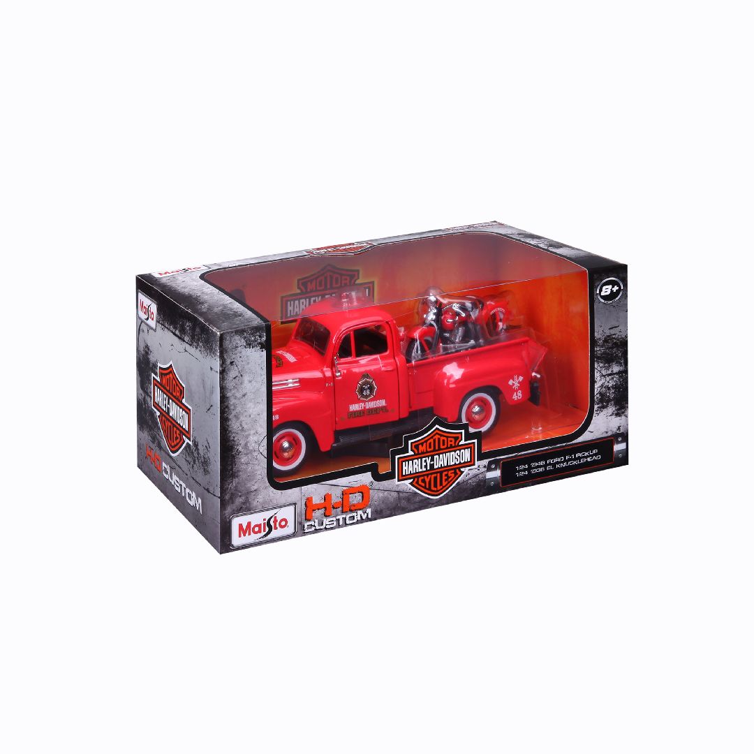 Maisto 1/24 H-D '36 EL Knucklehead + 1948 Ford F-1 (Dark Red)