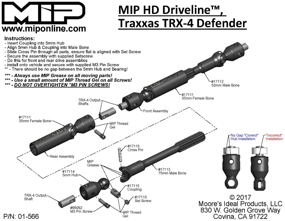 MIP HD Driveline Kit, Traxxas TRX-4 Defender - Click Image to Close