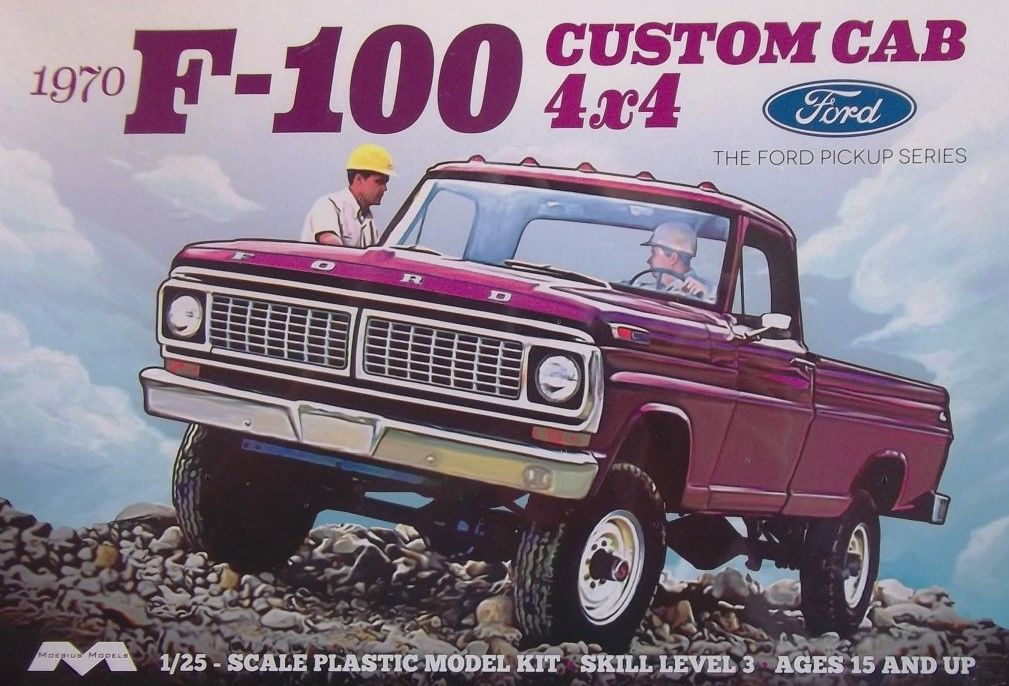 Moebius 1970 Ford F-100 Custom Cab 4x4 1/25 Model Kit - Click Image to Close