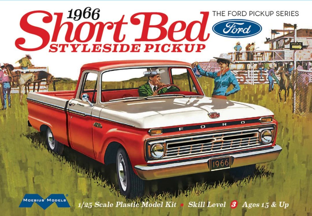 Moebius 1966 Ford Short Bed Styleside Pickup 1/25 Model Kit (Level 3)