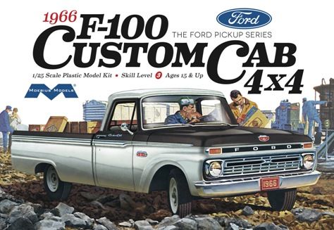 Moebius 1966 Ford F100 Custom Cab 4x4 1/25 Model Kit - Click Image to Close