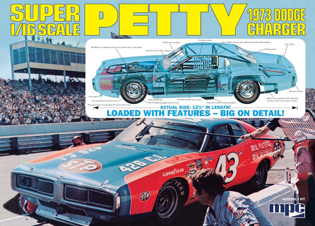 MPC Richard Petty 1973 Dodge Charger 1/16 Model Kit (Level 3) - Click Image to Close
