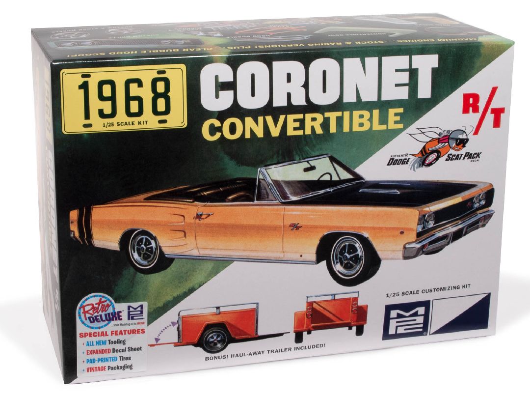 MPC 1968 Dodge Coronet Convertible w/Trailer 1/25 Model Kit - Click Image to Close