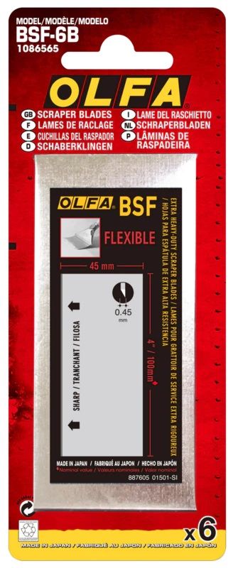 OLFA 100mm BSF-6B Flexible Dual-Edge Scraper Blds(6 Blds/Pk)-6Pk