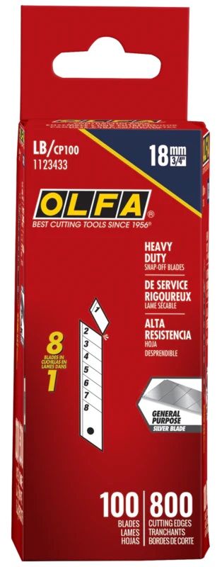 OLFA 18mm LB/CP100 Snap Blades (100 Blades per Pack) - 4 Pack - Click Image to Close