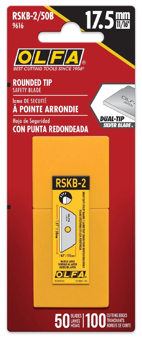 OLFA RSKB-2/50B Rnd Tip Dual-Edge Safety Blds(50 Blades/Pk)-6Pk