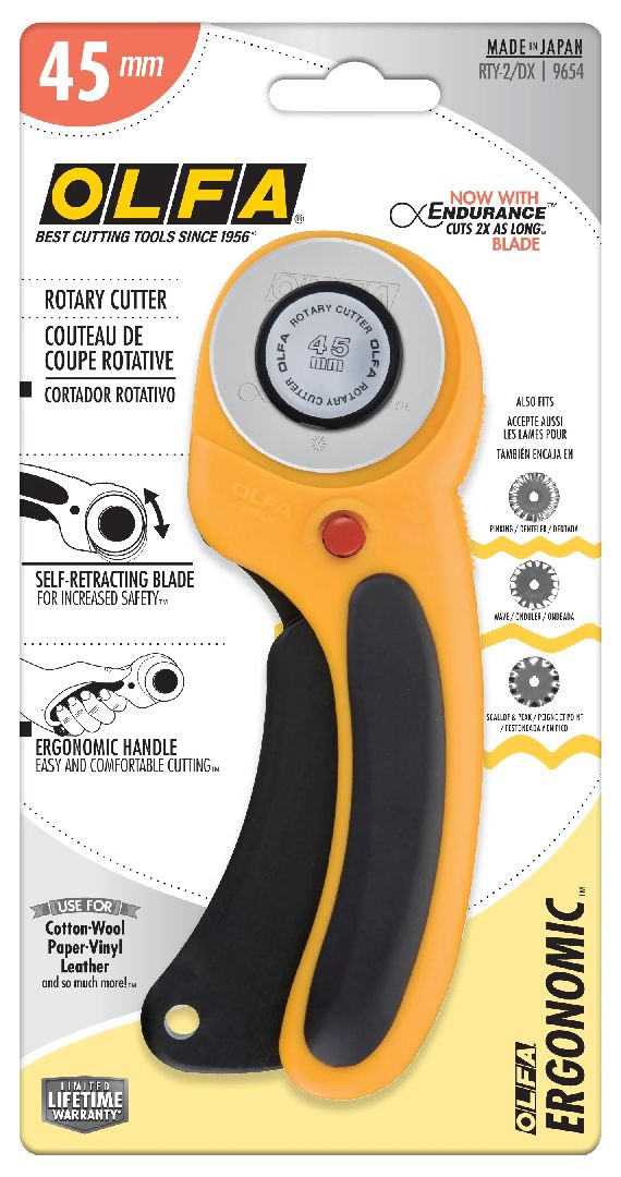 OLFA 45mm RTY-2/DX Ergonomic Rotary Cutter (1) - 6 Pack - Click Image to Close