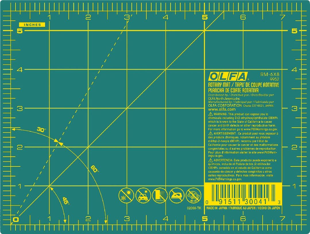 OLFA RM-6x8" Double Sided Rotary Mat (1) Green - 6 Pack