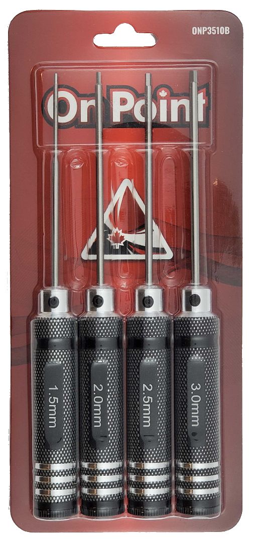 On Point Hex Screwdrivers (4) Size: 1.5/2.0/2.5/3.0mm - Black