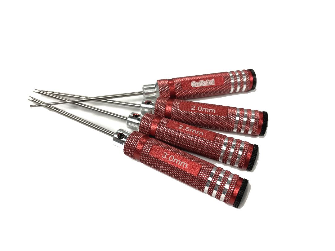 On Point Hex Screwdrivers (4) Size: 1.5/2.0/2.5/3.0mm - Red