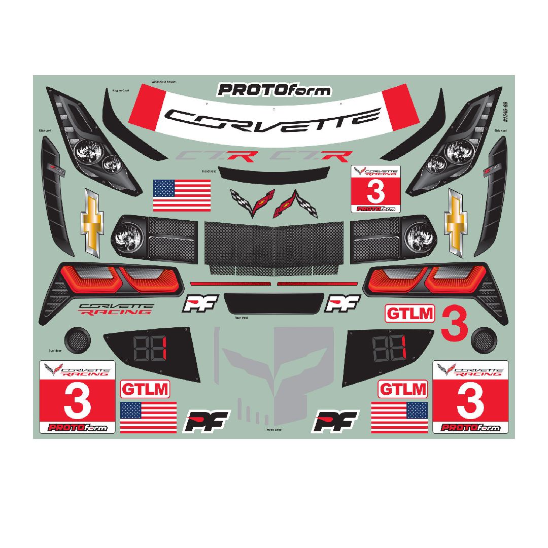 Protoform 1/8 Chevrolet Corvette C7.R Clear Body:GT,Long WB