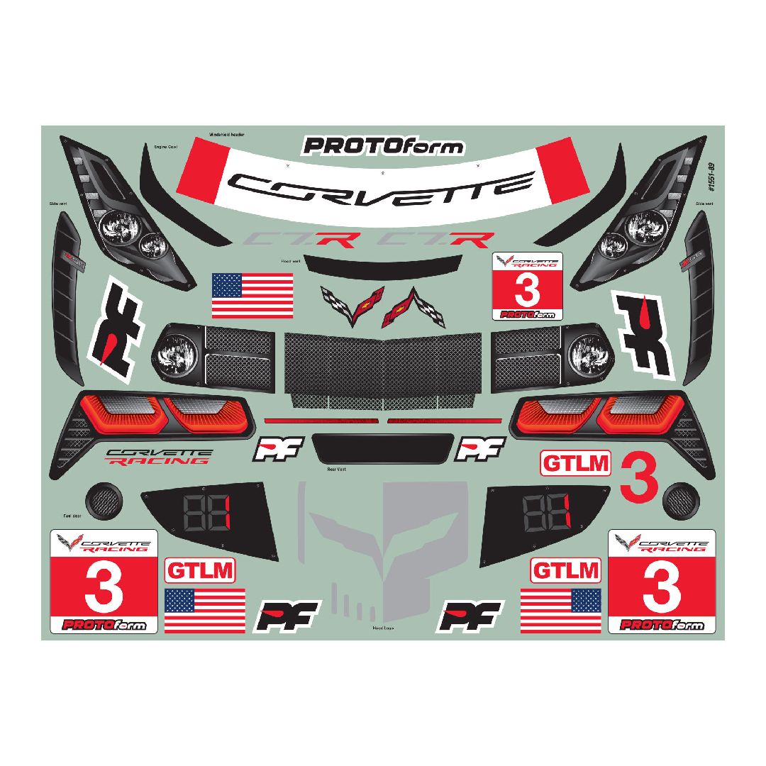 Protoform 1/8 Corvette C7.R Clear Body :GT, Short Wheelbase