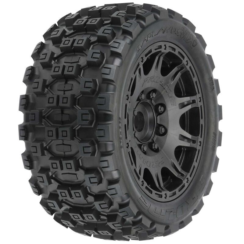 Pro-Line Badlands MX57 All Terrain Tires Mounted on Raid 5.7