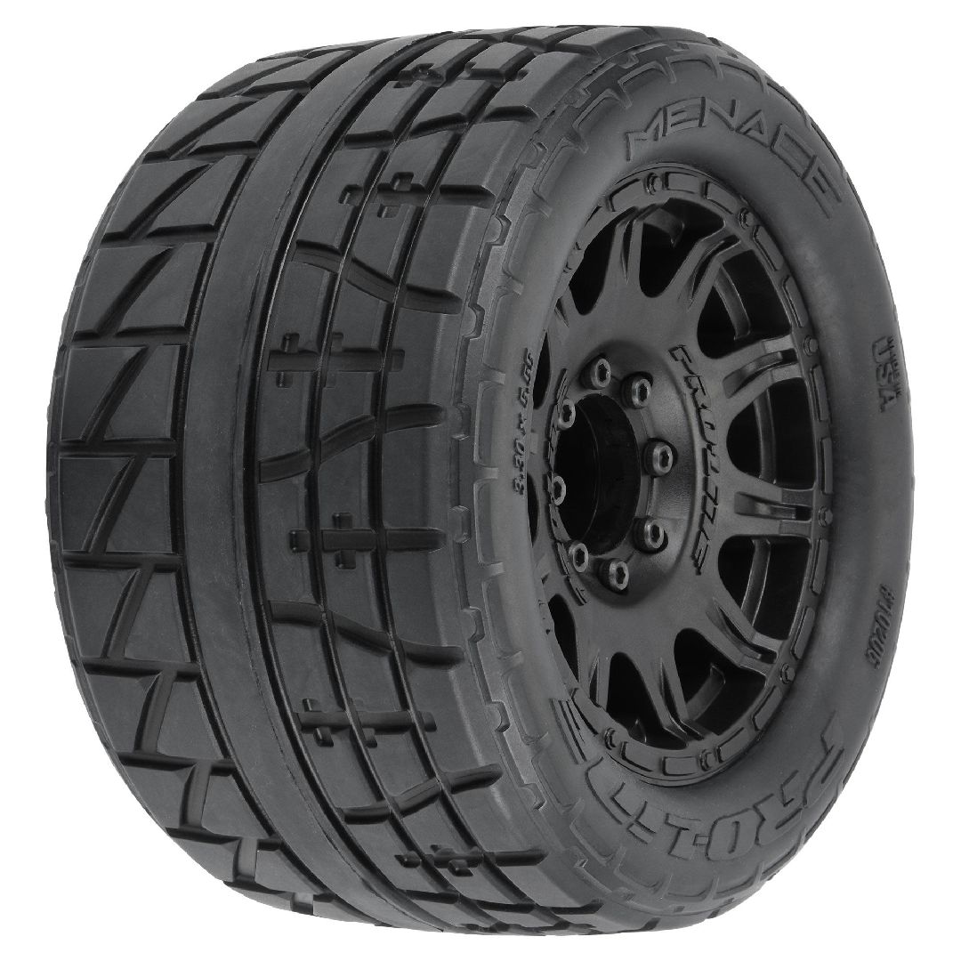 Pro-Line 3.8" Menace BELTED Tires on Black Rem Hex Wheels (2)