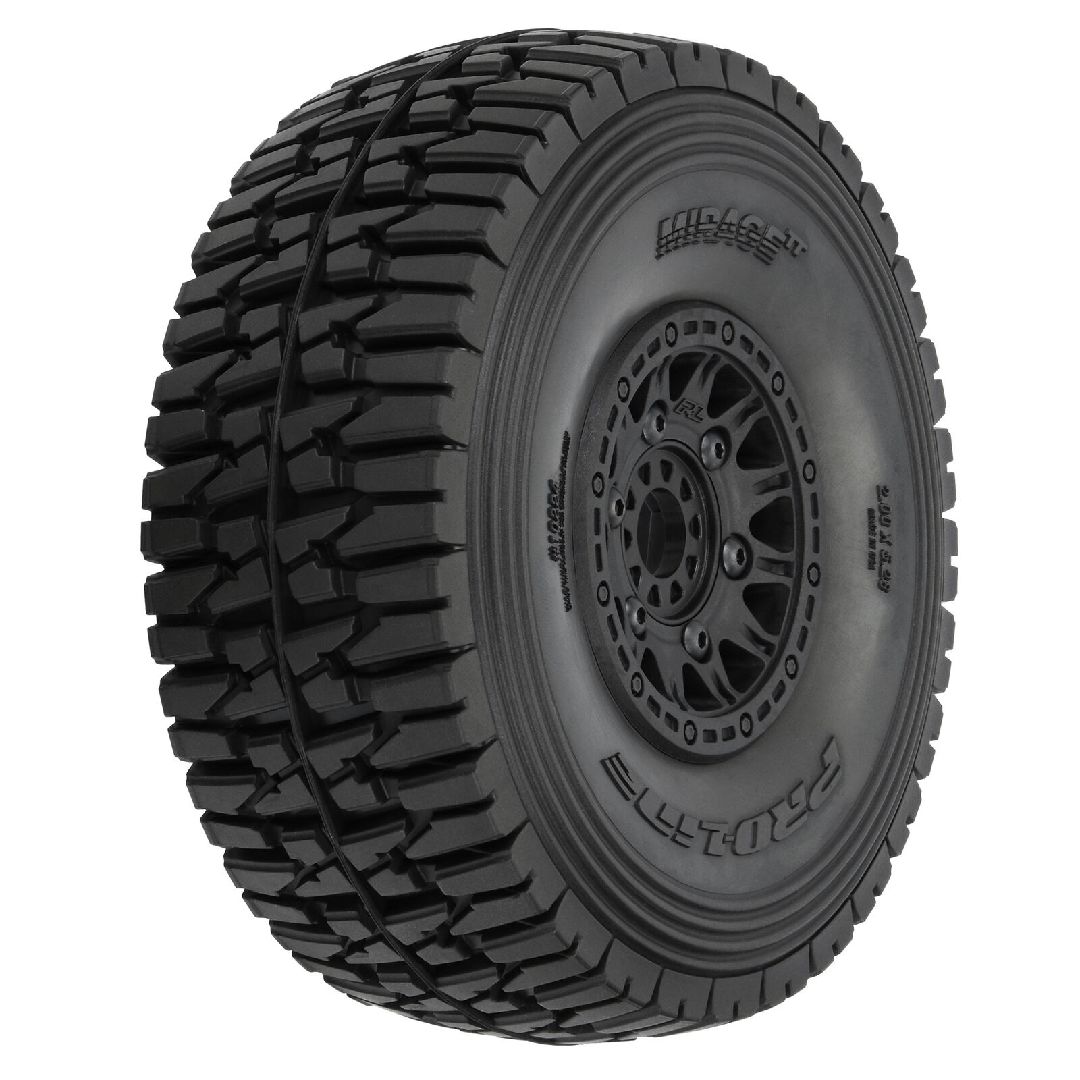 Pro-Line Mirage TT BELTED Tires Mounted on Raid Black 6x30 Removable 17mm Hex Wheels (2) for Mojave 6S and UDR Front or Rear