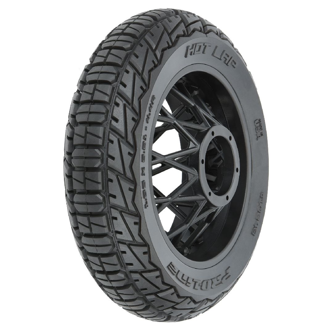 Pro-Line Hot Lap Motorcycle Rear Tire on Black Supermoto Wheel