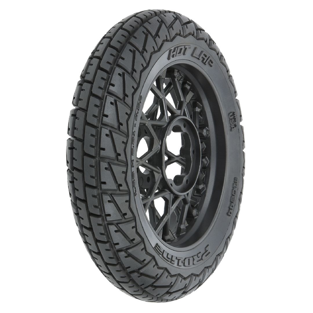 Pro-Line Hot Lap Motorcycle Front Tire on Black Supermoto Wheel