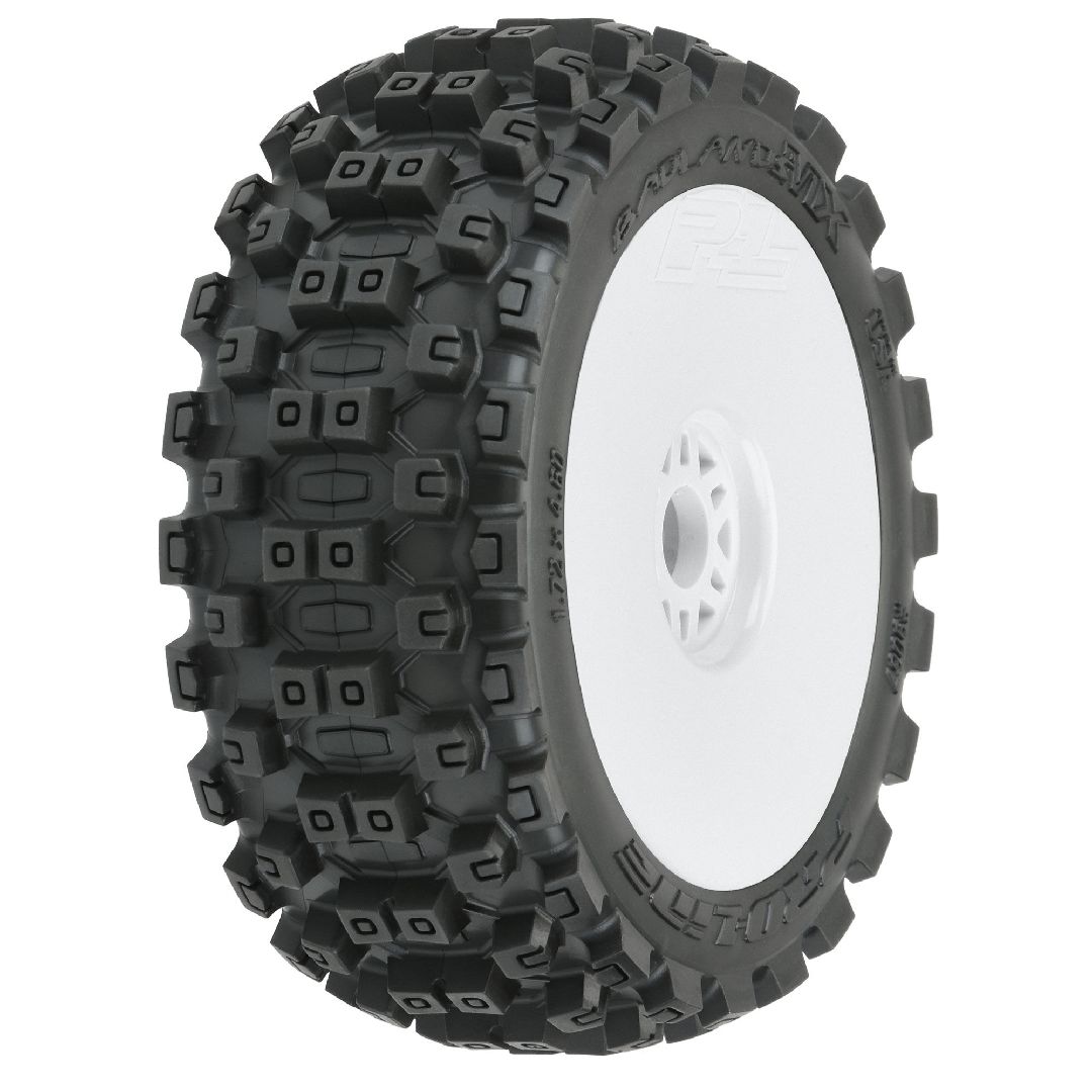 Pro-Line Badlands (Medium) Tires on White Wheels (2)