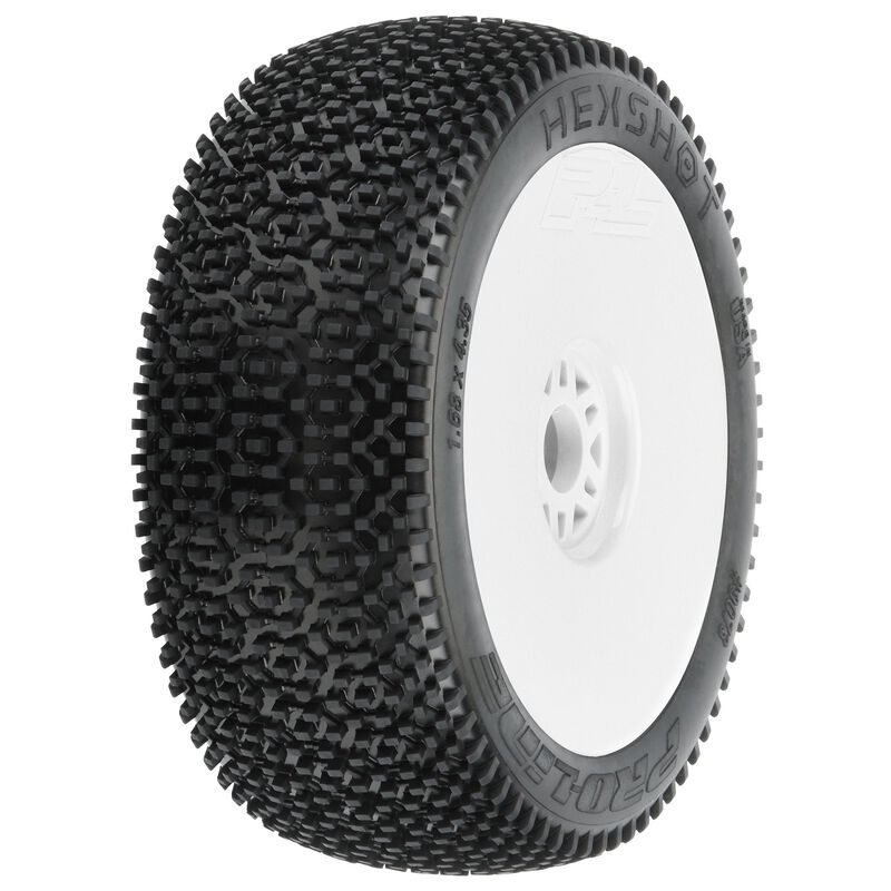 Pro-Line Hex Shot S3 (Soft) Off-Road 1/8 Buggy Tires Mounted on White 17mm Wheels (2) for Front or Rear