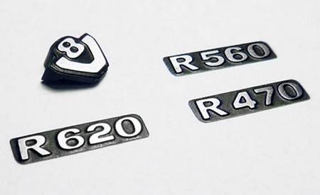 RC4WD Front Metal Grill Logos with v8 for Tamiya 1/14 Scania