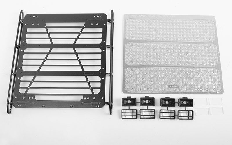 RC4WD Command Roof Rack w/ Diamond Plate & 4x Square Lights for