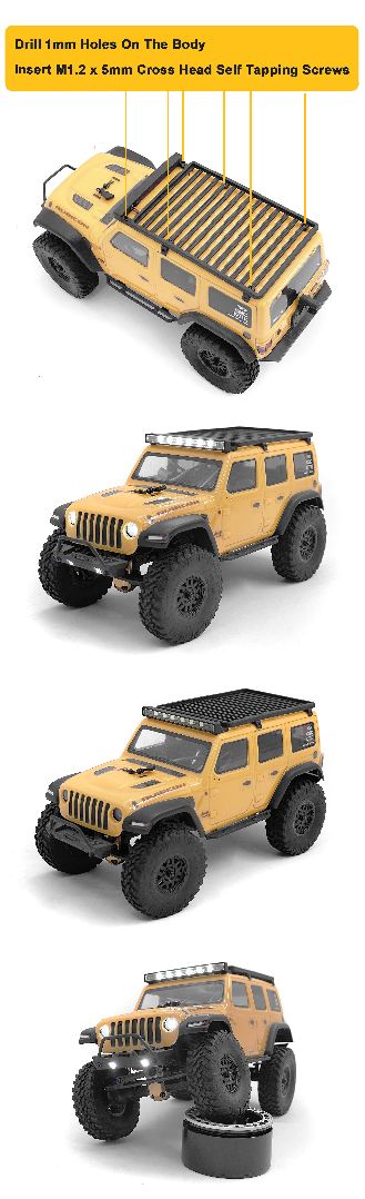 RC4WD Flat Roof Rack w/LED Light Bar - Axial SCX2 Jeep Wrangler