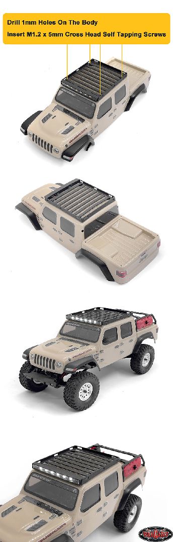 RC4WD Flat Roof Rack w/LED Light Bar - Axial SCX24 JT Gladiator - Click Image to Close