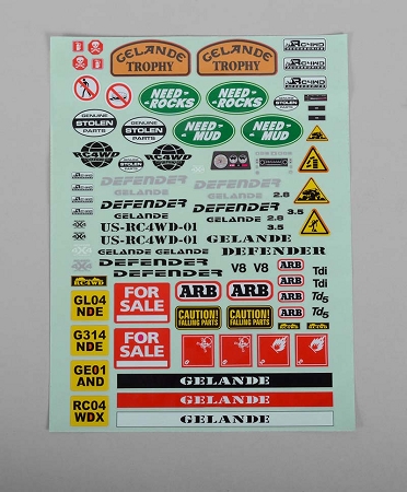 RC4WD Gelande 2 Decal Sheet for Land Rover Defender D90 Hard Plastic Body Kit