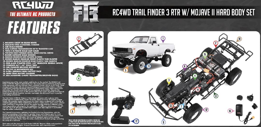RC4WD Trail Finder 3 RTR w/Mojave II Hard Body Set - Click Image to Close