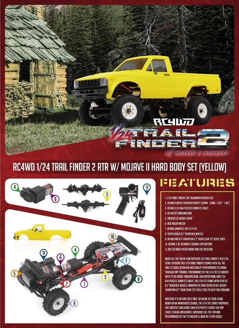 RC4WD 1/24 Trail Finder 2 RTR w/ Mojave II Hard Body Set Yellow