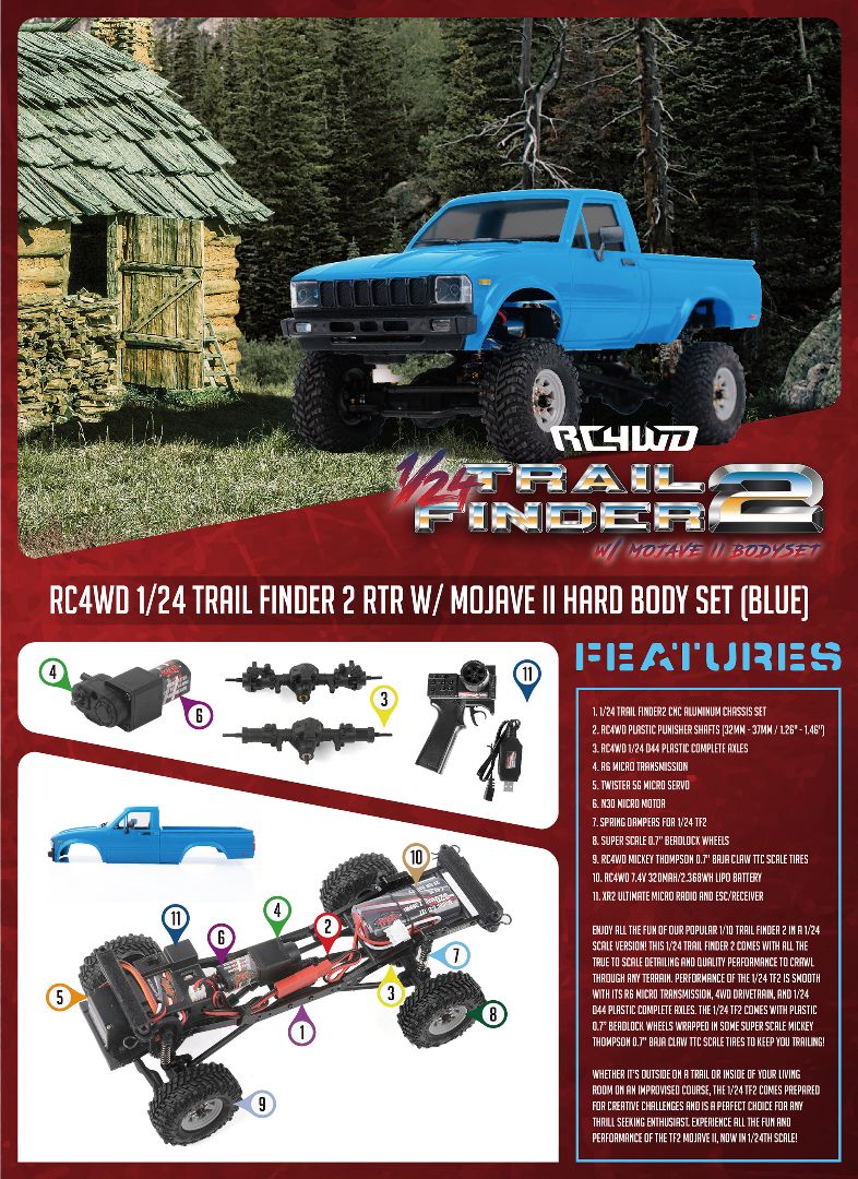 RC4WD 1/24 Trail Finder 2 RTR w/ Mojave II Hard Body Set Blue - Click Image to Close