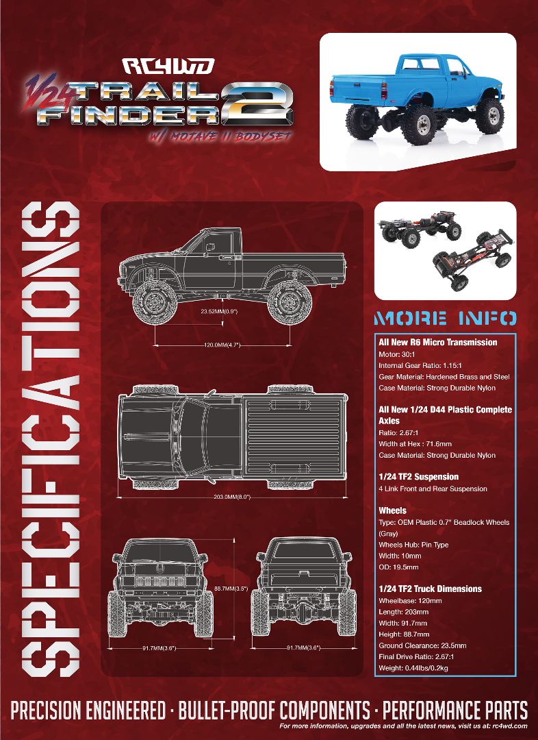 RC4WD 1/24 Trail Finder 2 RTR w/ Mojave II Hard Body Set Blue - Click Image to Close