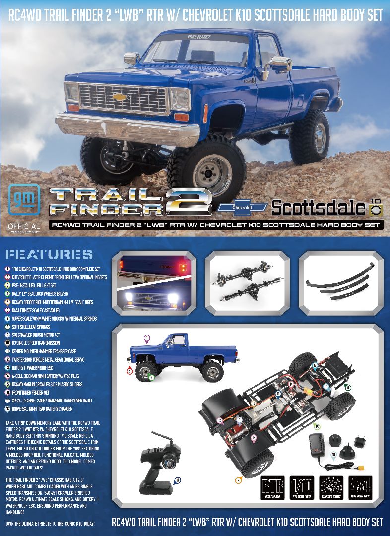 RC4WD Trail Finder 2 "LWB" RTR w/Chevy K10 Hard Body Set RC4WD Trail Finder 2 "LWB" RTR w/Chevy K10 Hard Body Set