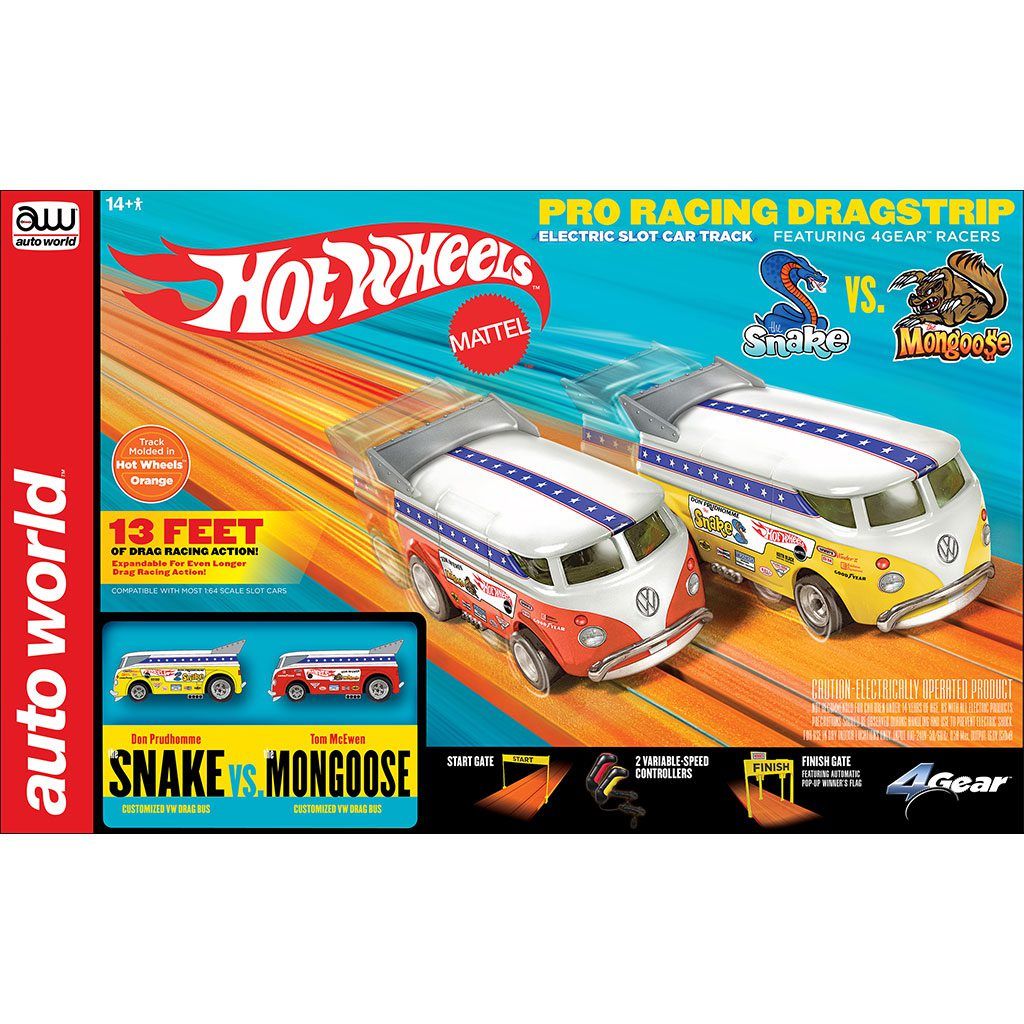 Auto World 13' Hot Wheels "Snake" vs "Mongoose" Slot Drag Set - Click Image to Close