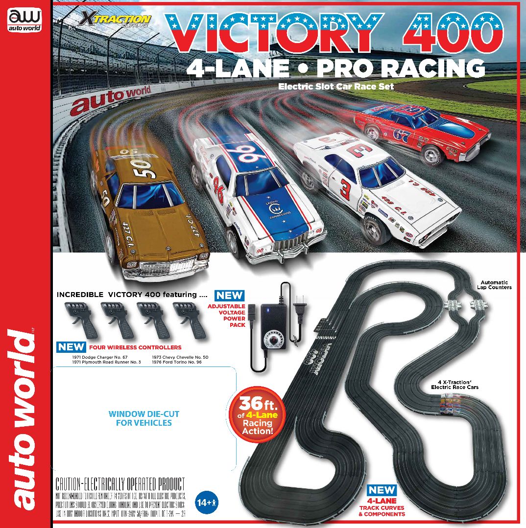 Auto World 36' Victory 400 Slot Race Set 4 Lane - Click Image to Close