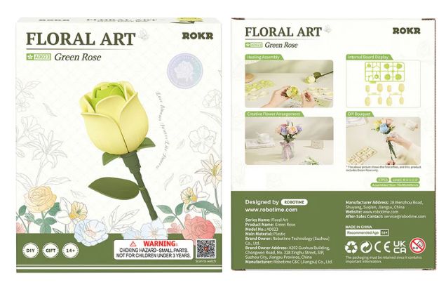Rowood DIY Green Rose 3D Wooden Puzzle