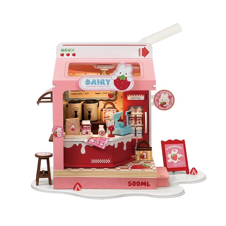 Rolife Strawberry Milk Box DIY Miniature House Kit