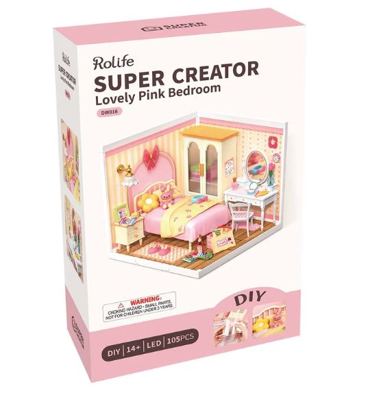 Rolife Lovely Pink Bedroom DIY Plastic Miniature House