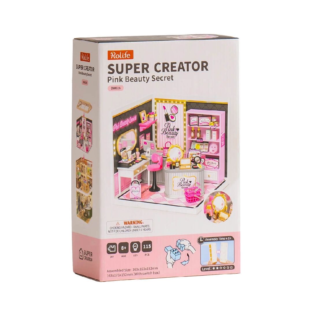Rolife Pink Beauty Secret Plastic DIY Miniature House Kit